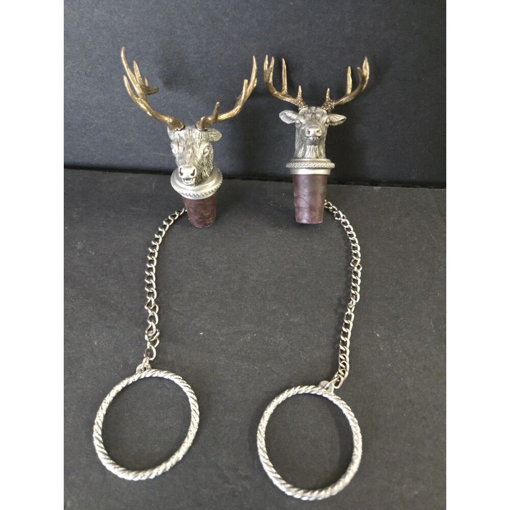 Vintage Heritage Pewter And Brass 2002 Wine Bottle Stoppers Set - Elk & Deer Lot